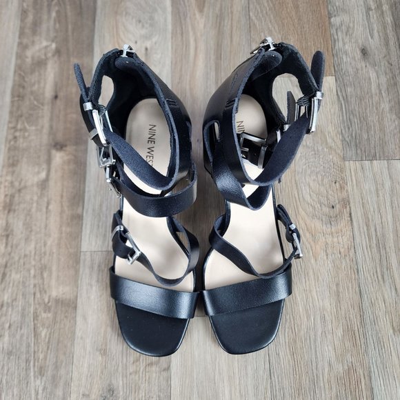 Nine West Women's‎ Size 9.5 Black Ankle Strap Buckle Block Heel Sandals - Picture 8 of 11